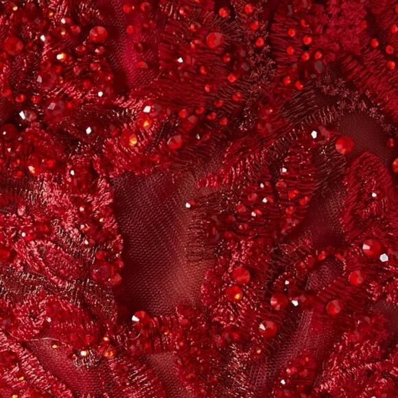 NWT Mac Duggal All Over Crystal Embellished Cherry Red Ball Gown Size US 4 - Picture 3 of 7